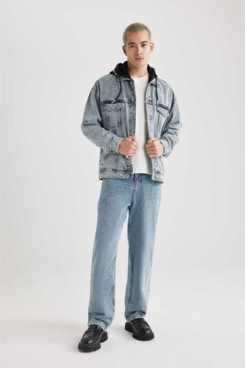 Мужчины Светло-синий Жакет оверсайз с капюшоном