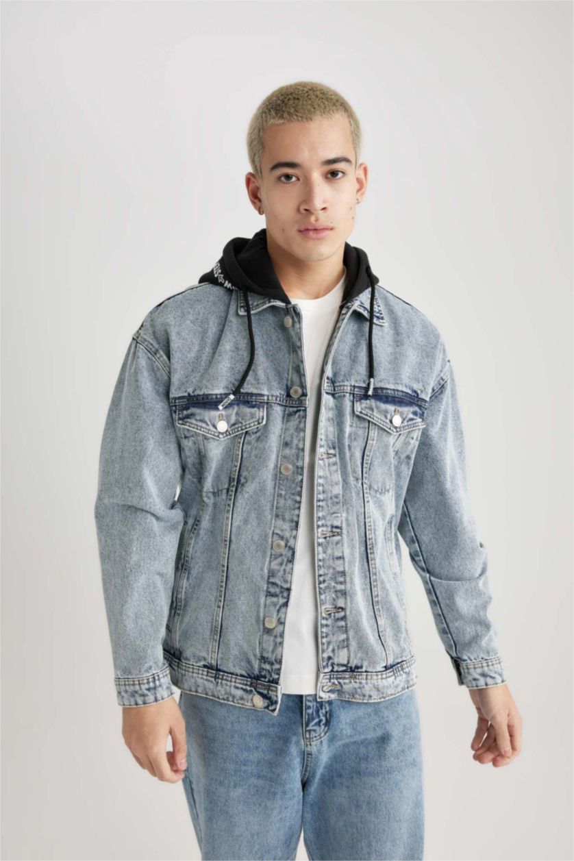 Мужчины Светло-синий Жакет оверсайз с капюшоном