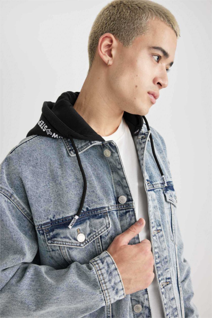 Мужчины Светло-синий Жакет оверсайз с капюшоном