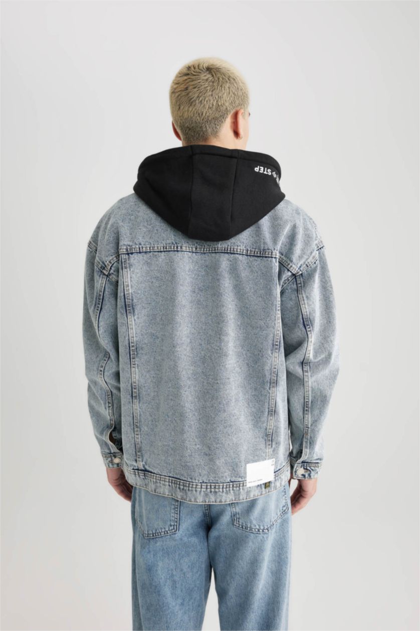 Мужчины Светло-синий Жакет оверсайз с капюшоном