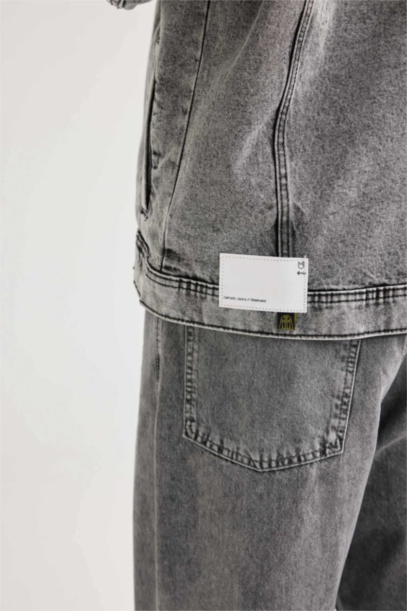 MAN Light Grey Oversized Fit Hooded Denim Jacket