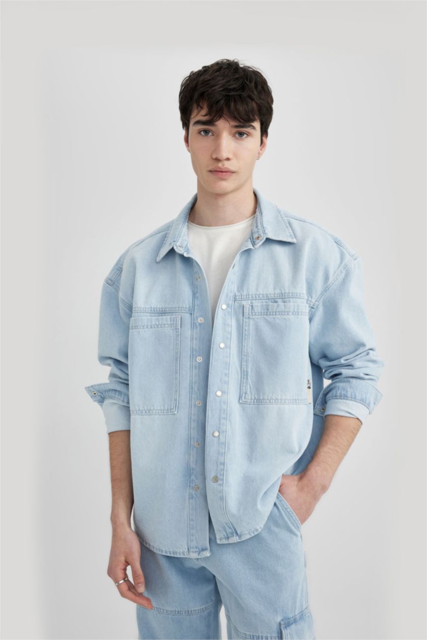 HOMME BLEU Clair Chemises à manches longues Jean Coupe Oversize