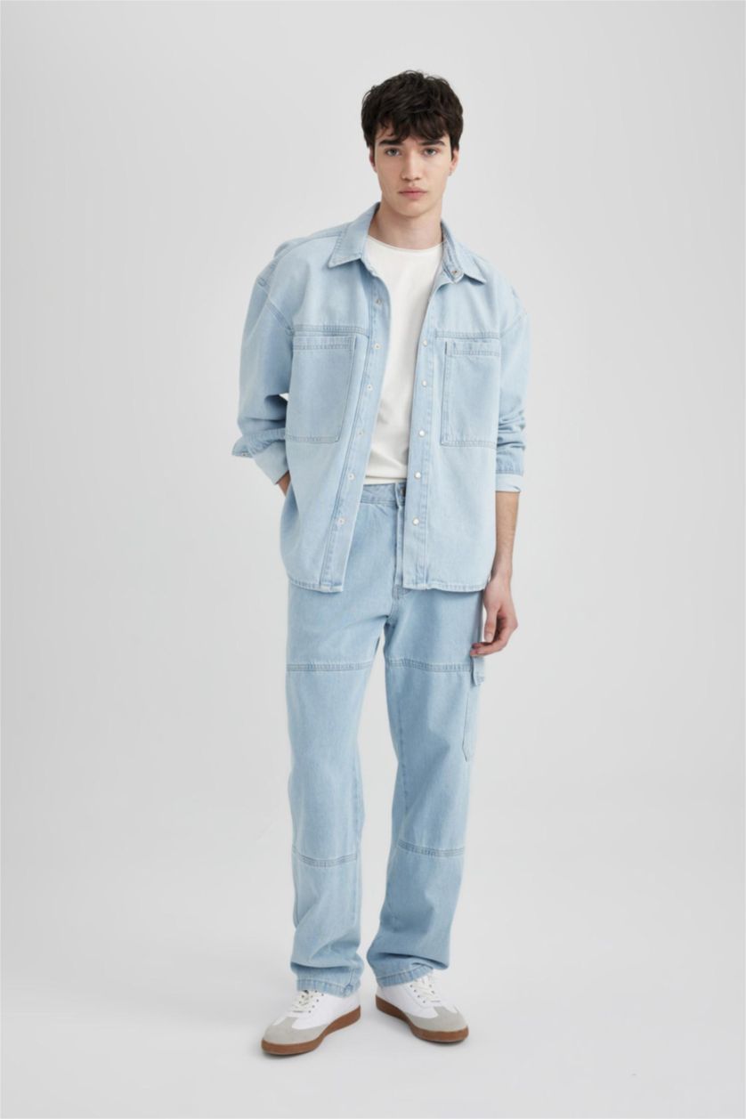 HOMME BLEU Clair Chemises à manches longues Jean Coupe Oversize