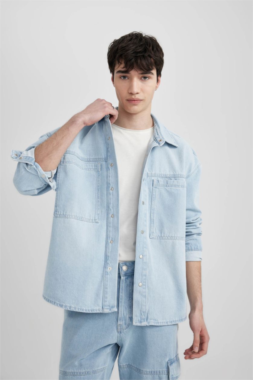 HOMME BLEU Clair Chemises à manches longues Jean Coupe Oversize