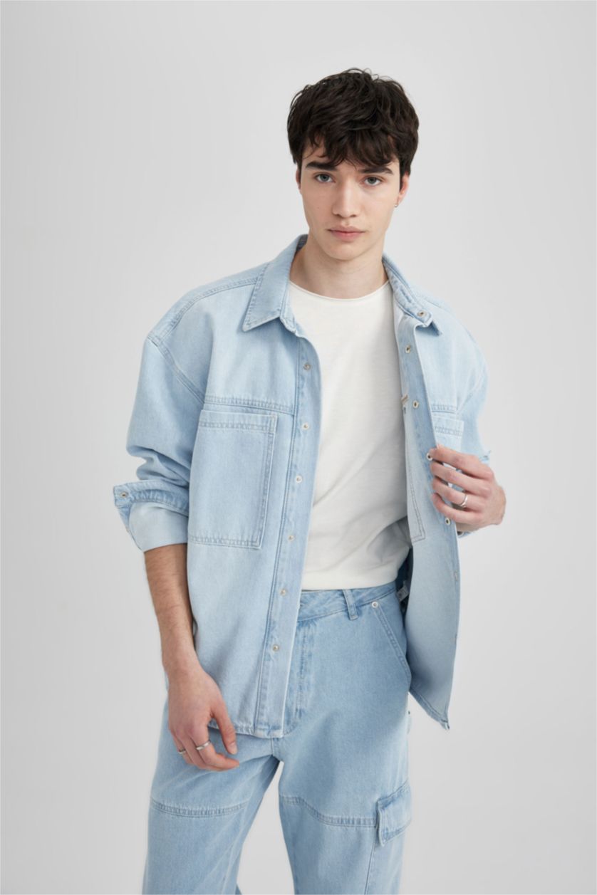 HOMME BLEU Clair Chemises à manches longues Jean Coupe Oversize
