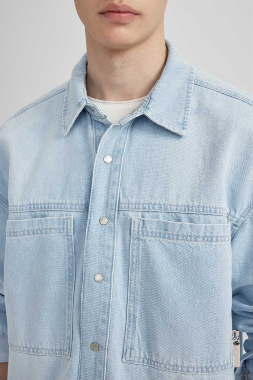 HOMME BLEU Clair Chemises à manches longues Jean Coupe Oversize