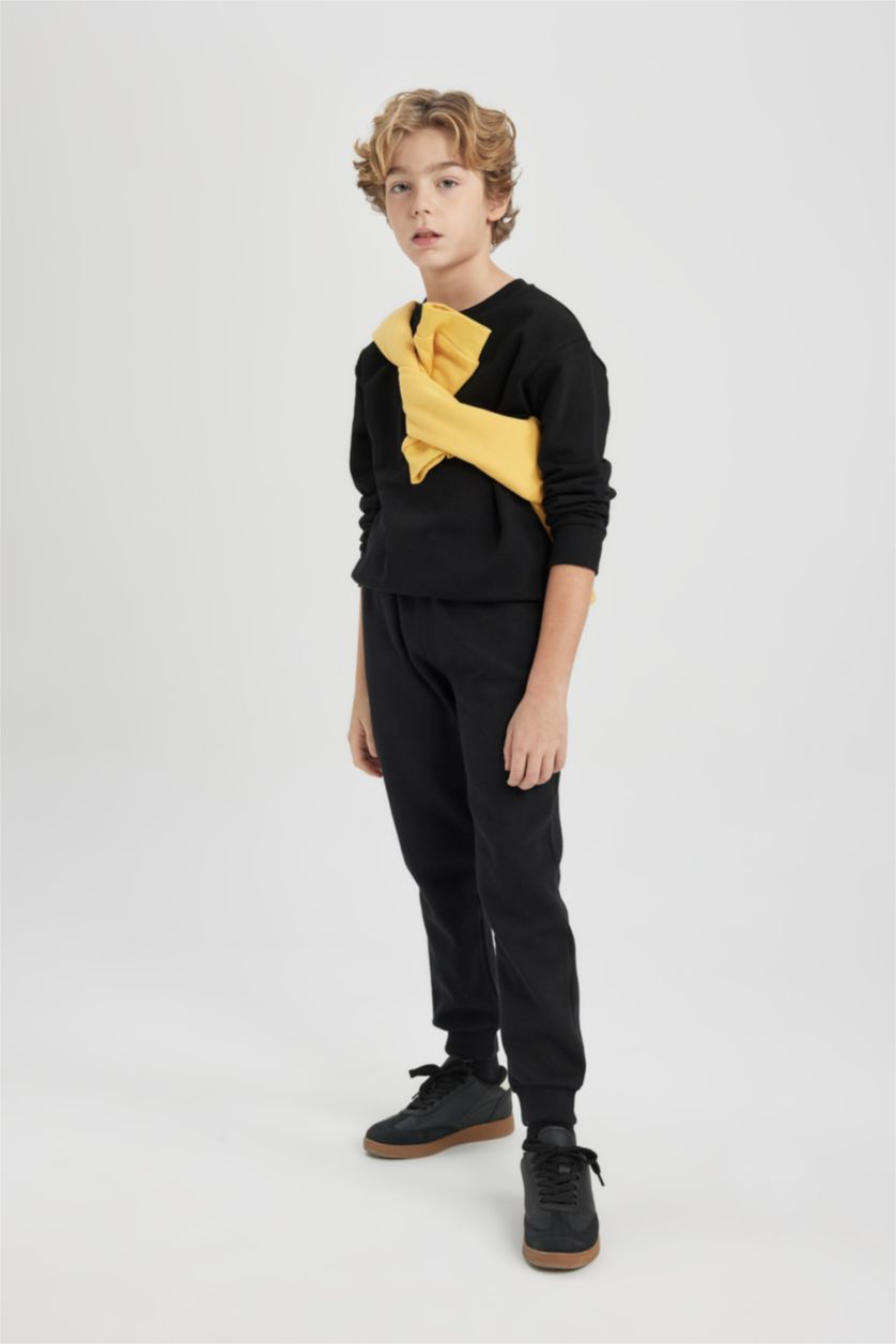 أولاد أسود بنطلون بجامة رياضي ولادي سادة قصة عادية