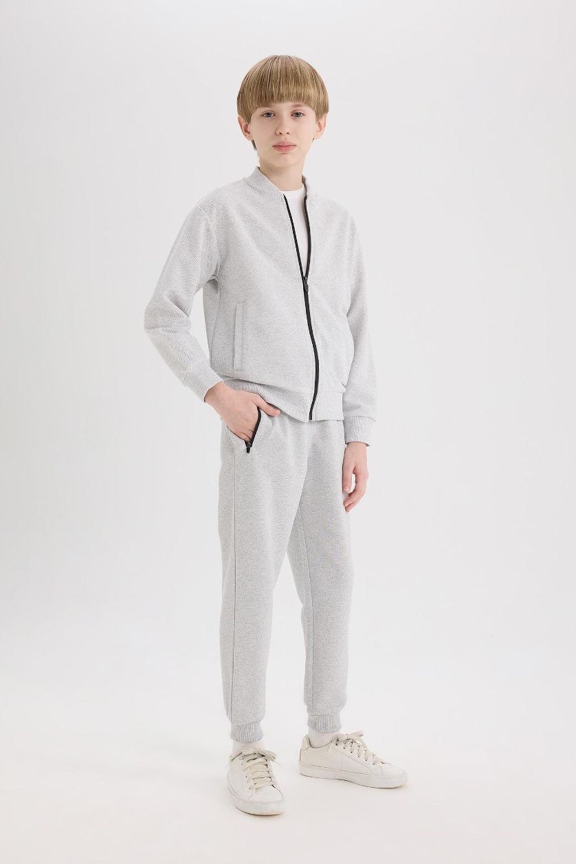 Boys & Teens Light Grey Melange Boy Elastic Waist Leg Pique Basic Sweatpants