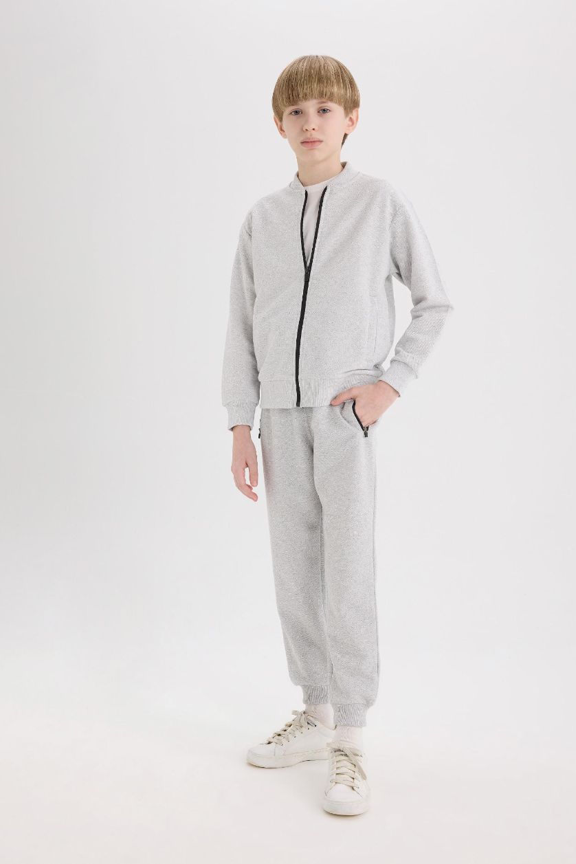 Boys & Teens Light Grey Melange Boy Elastic Waist Leg Pique Basic Sweatpants