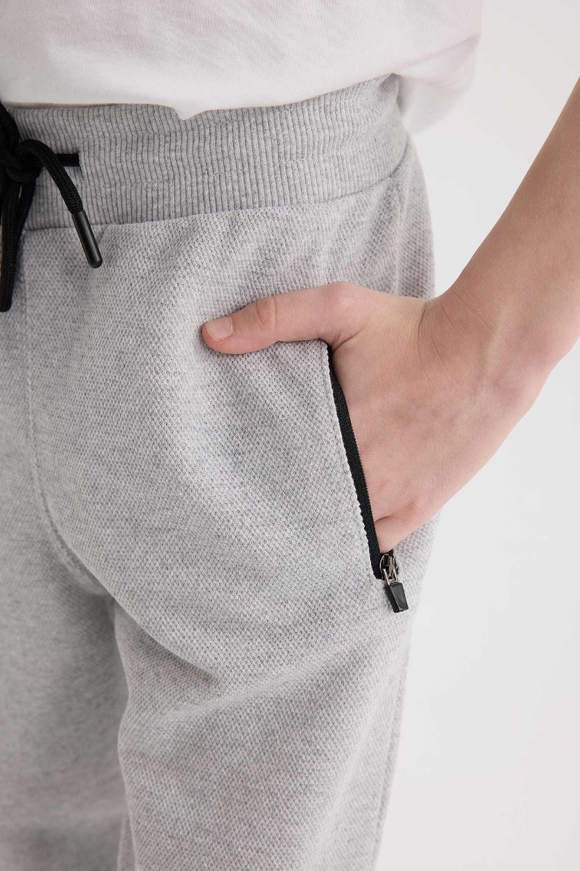 Boys & Teens Light Grey Melange Boy Elastic Waist Leg Pique Basic Sweatpants