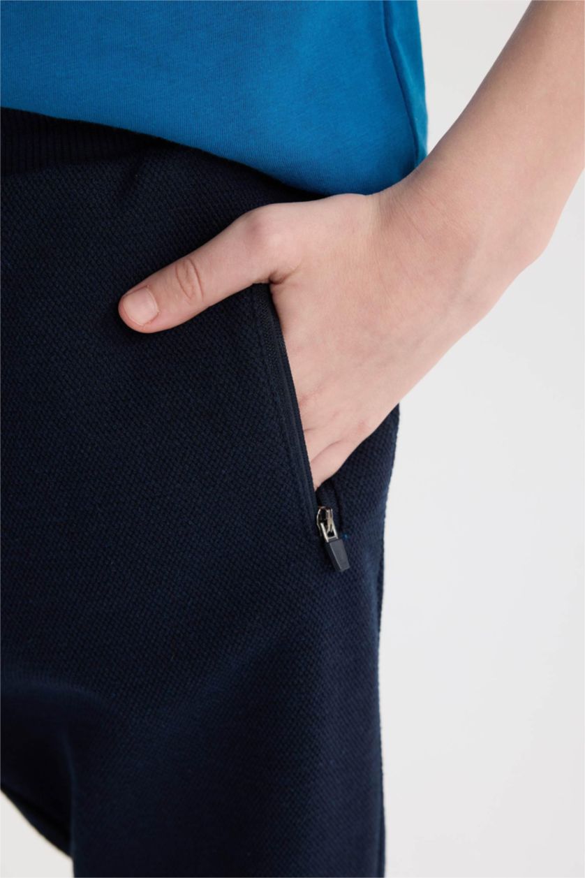 Erkek Çocuk - Genç Erkek Lacivert Beli Paçası Lastikli Pike Basic Düz Eşofman Altı Erkek Çocuk