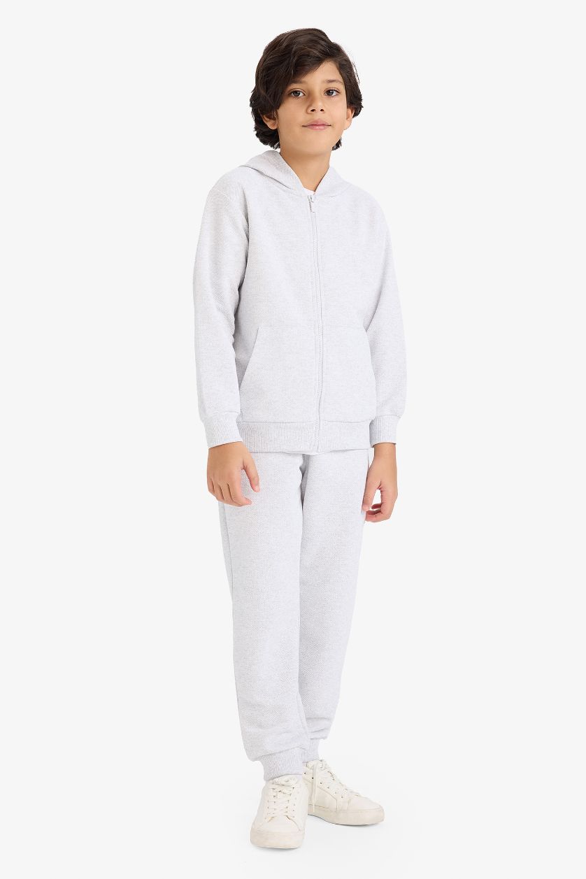 Erkek Çocuk - Genç Erkek Optik Gri Melanj Beli Paçası Lastikli Basic Düz Pike Eşofman Altı Erkek Çocuk