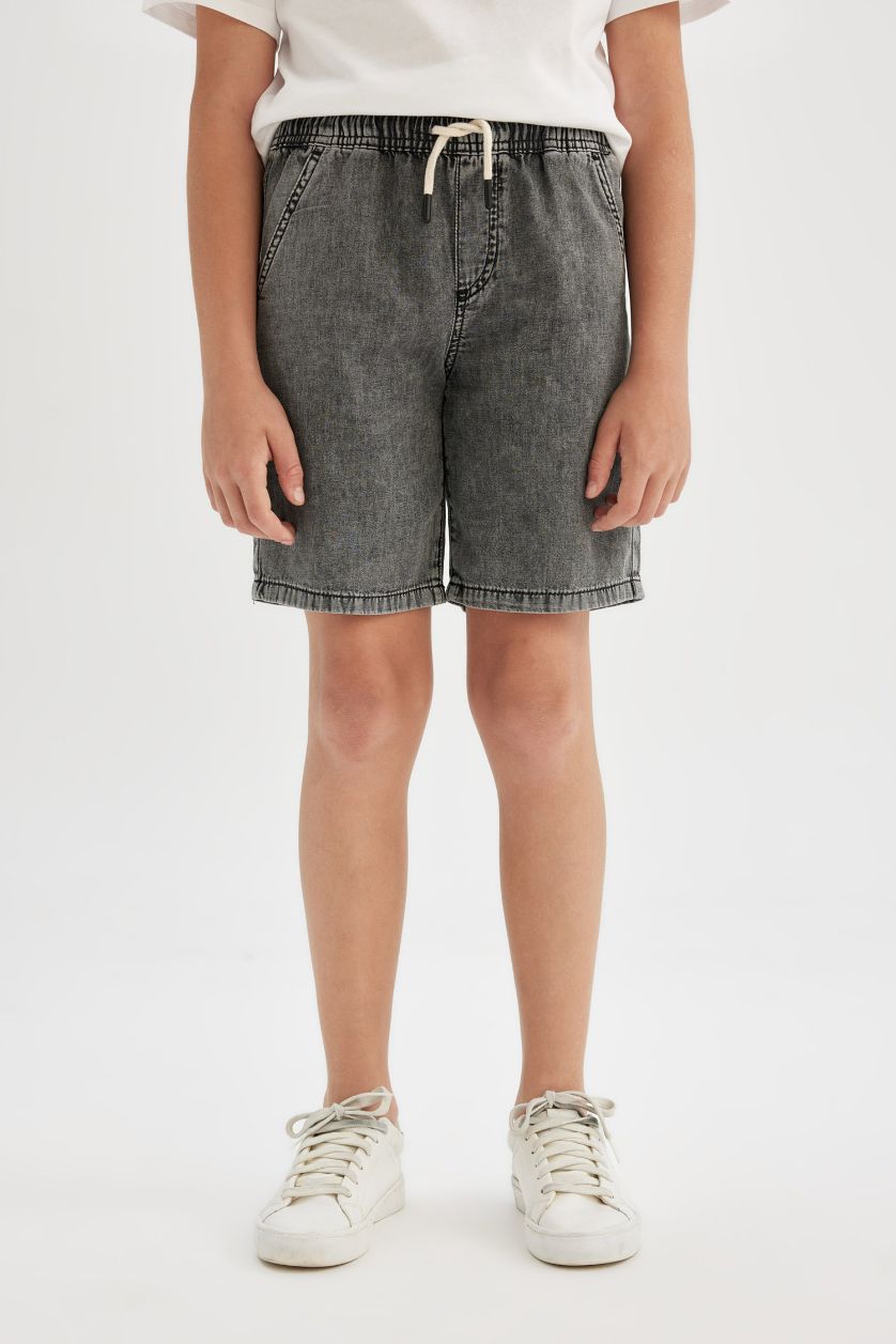 Erkek Çocuk - Genç Erkek Gri Basic Düz Jean Şort Erkek Çocuk