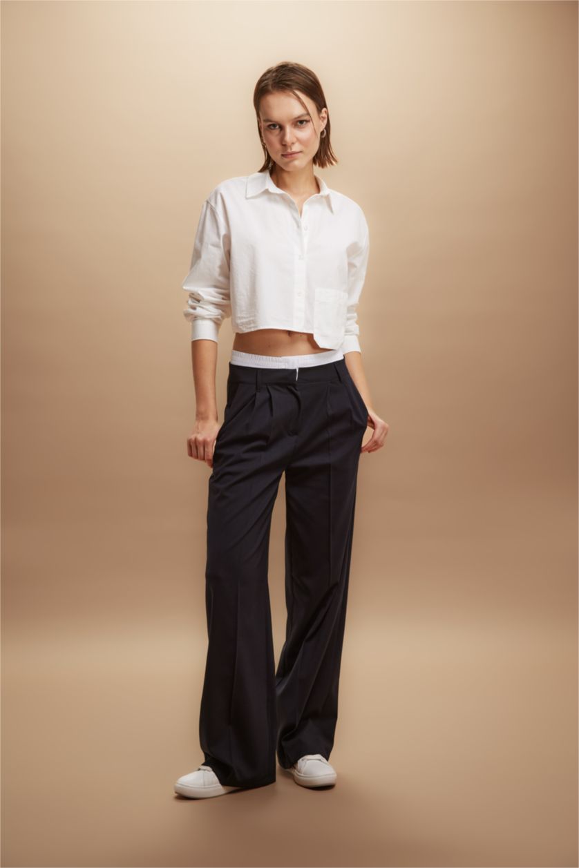 WOMAN NAVY Wide Leg Fit High Waist Wide Leg Trousers