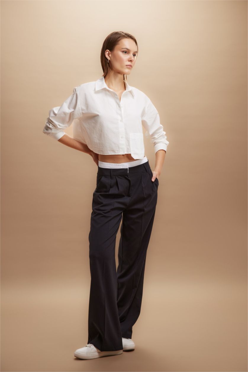 WOMAN NAVY Wide Leg Fit High Waist Wide Leg Trousers