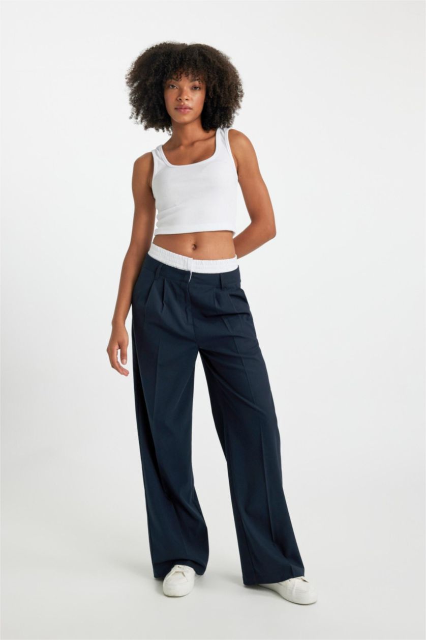 WOMAN NAVY Wide Leg Fit High Waist Wide Leg Trousers