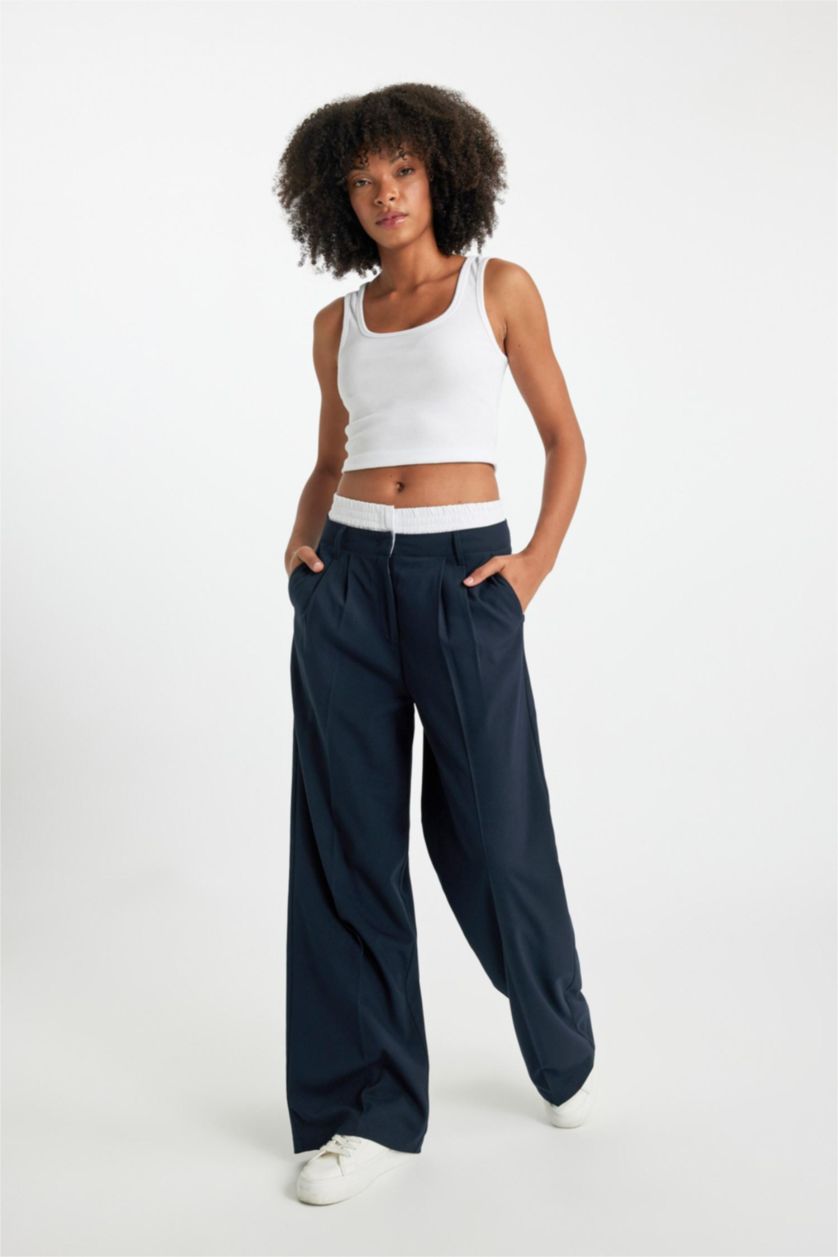 WOMAN NAVY Wide Leg Fit High Waist Wide Leg Trousers