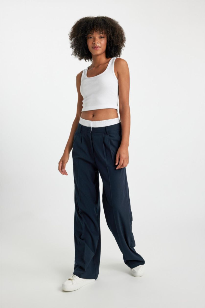 WOMAN NAVY Wide Leg Fit High Waist Wide Leg Trousers