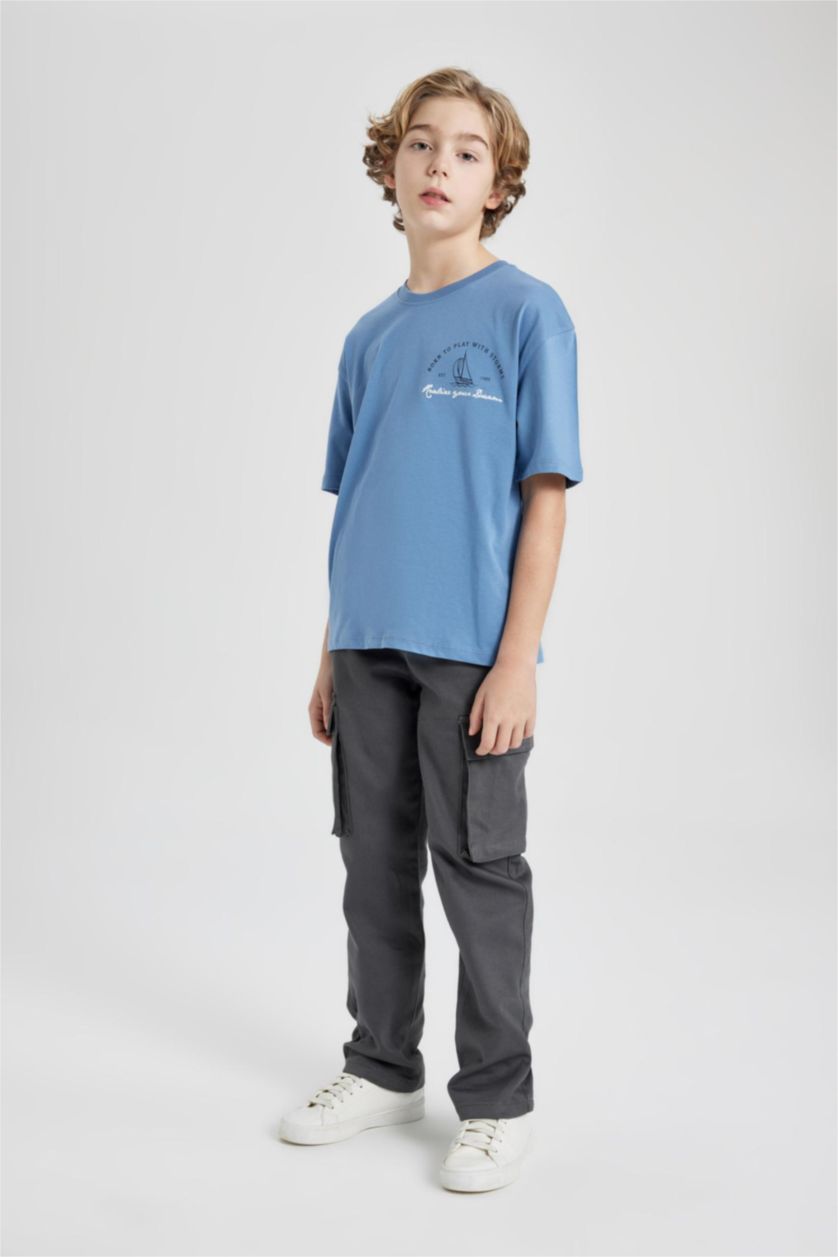BOYS & TEENS Blue Boy Oversize Fit Crew Neck Printed  T-Shirt