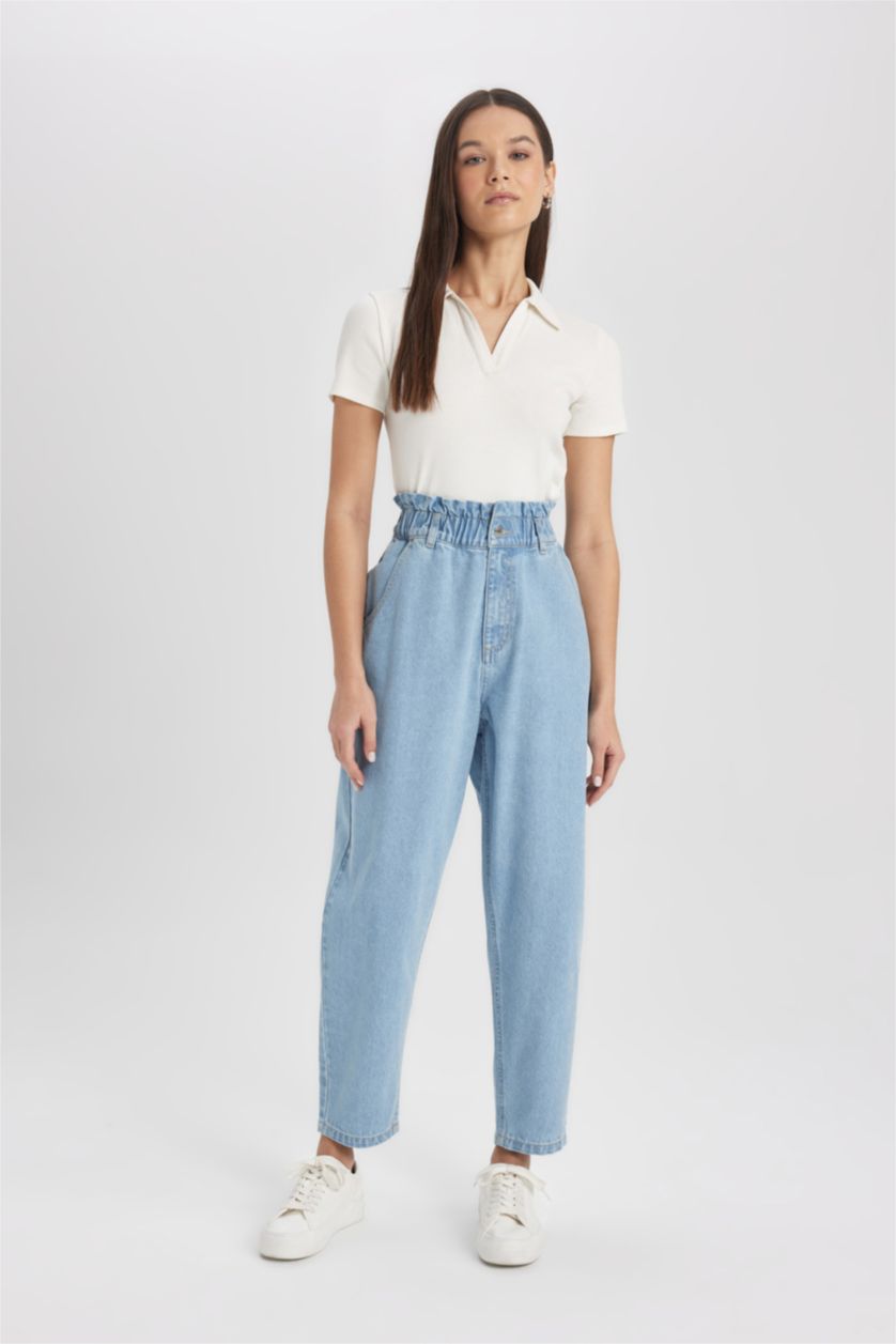 WOMAN Light Blue High Waist Paperbag Fit Trousers