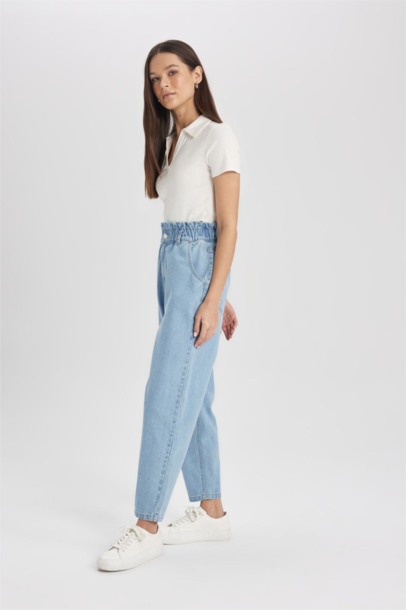 WOMAN Light Blue High Waist Paperbag Fit Trousers