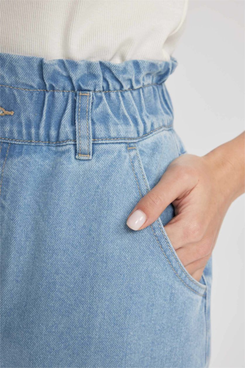 WOMAN Light Blue High Waist Paperbag Fit Trousers