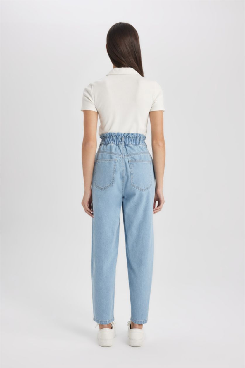 WOMAN Light Blue High Waist Paperbag Fit Trousers