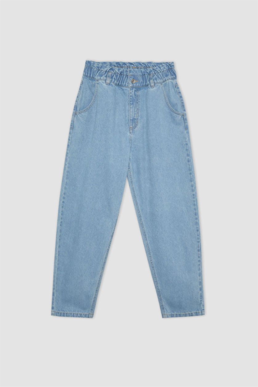 WOMAN Light Blue High Waist Paperbag Fit Trousers