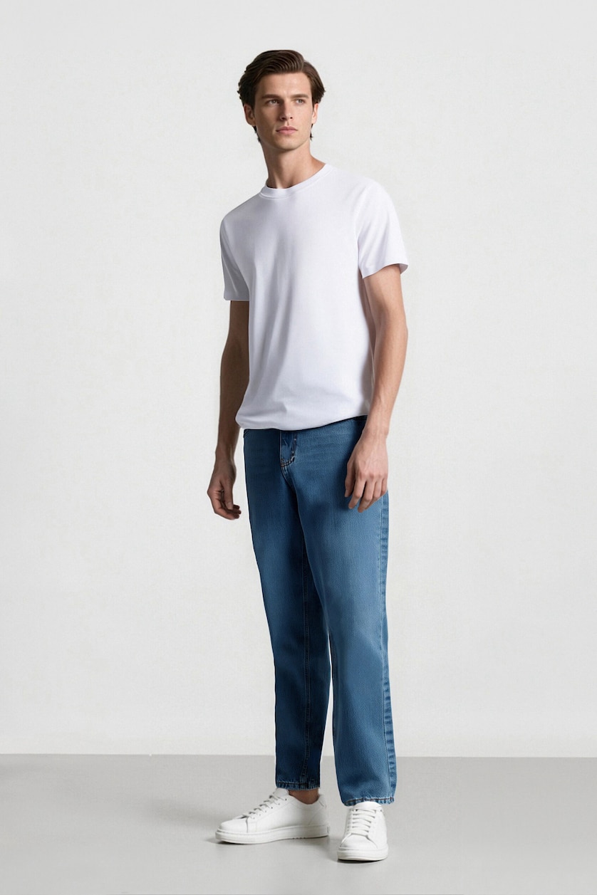 Erkek Mavi %100 Pamuk Baggy Fit Jean Pantolon