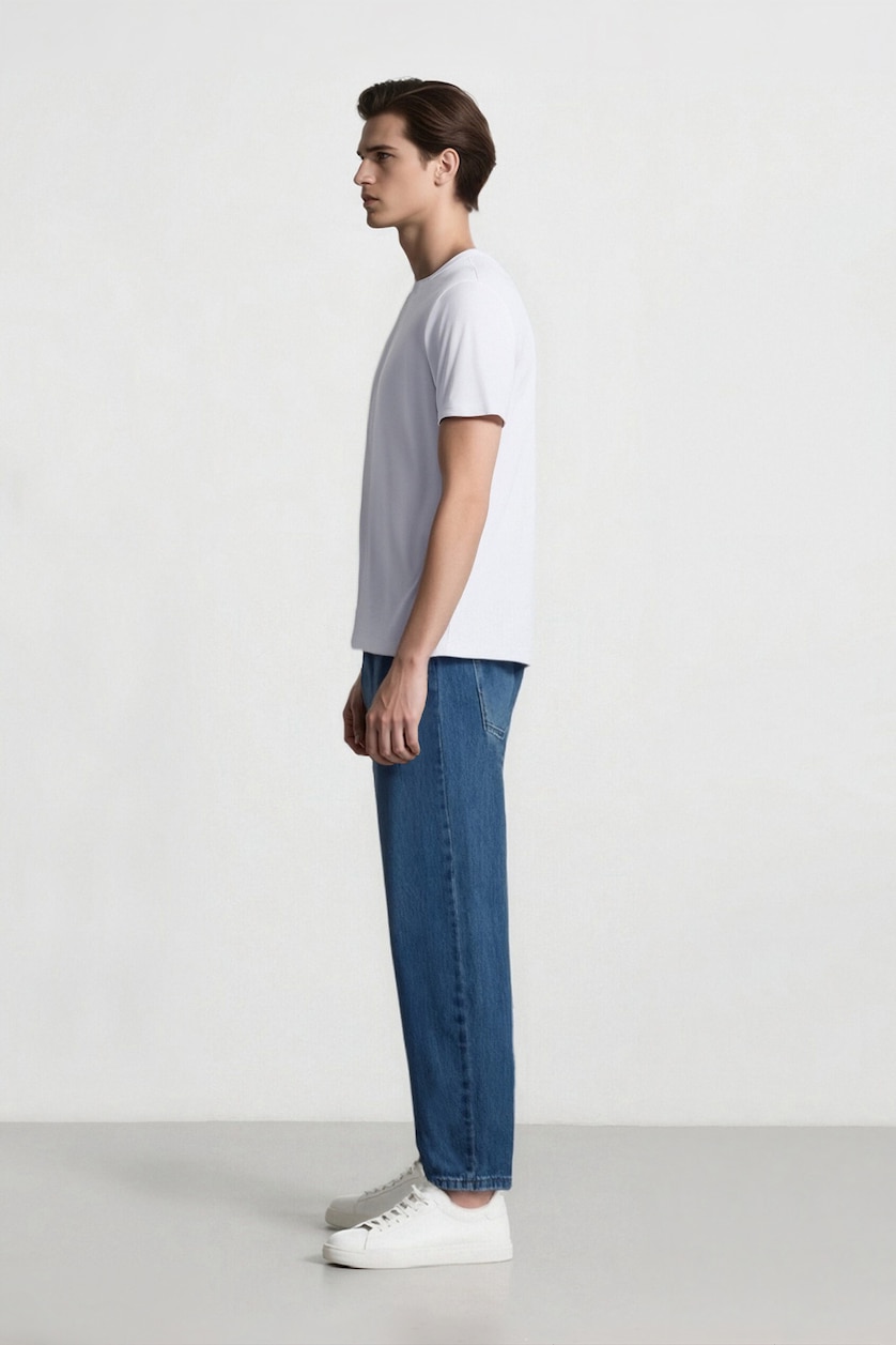 Erkek Mavi %100 Pamuk Baggy Fit Jean Pantolon