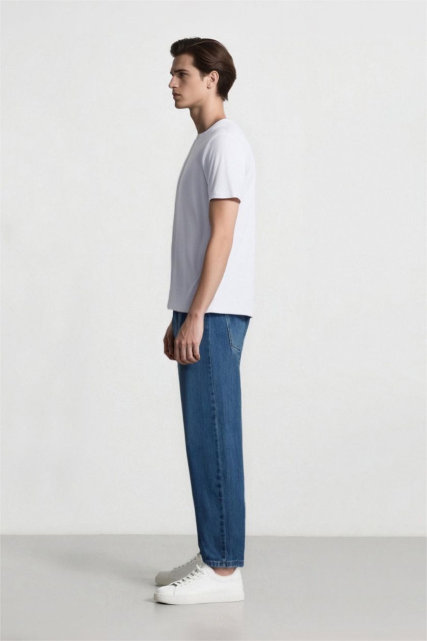 Erkek Mavi %100 Pamuk Baggy Fit Geniş Kalıp Normal Bel Geniş Paça Jean Pantolon