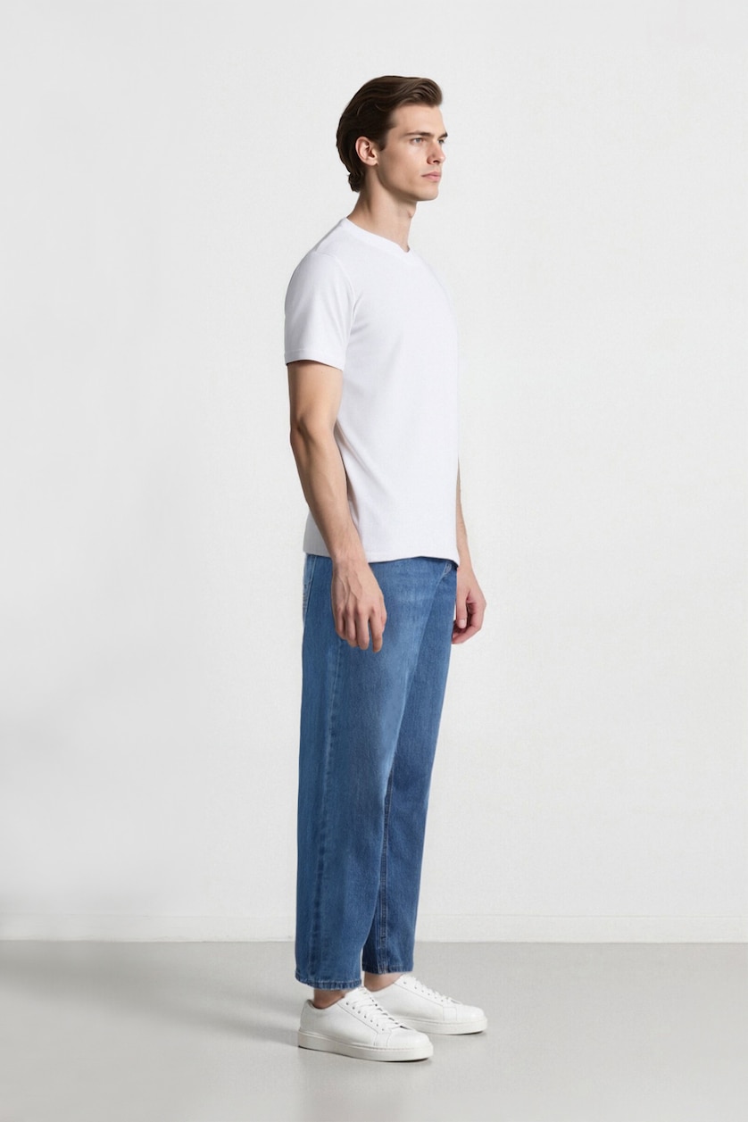 Erkek Mavi %100 Pamuk Baggy Fit Jean Pantolon