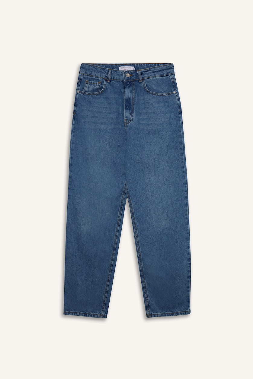 Erkek Mavi %100 Pamuk Baggy Fit Jean Pantolon