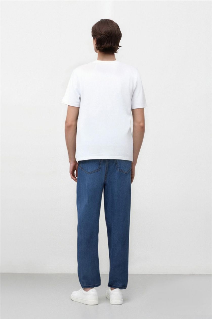 Erkek Mavi %100 Pamuk Baggy Fit Geniş Kalıp Normal Bel Geniş Paça Jean Pantolon