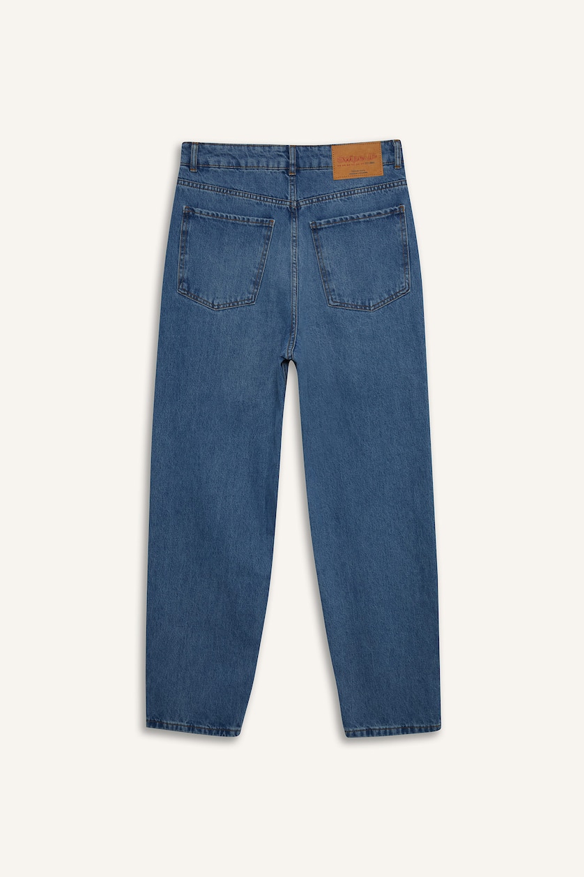 Erkek Mavi %100 Pamuk Baggy Fit Jean Pantolon