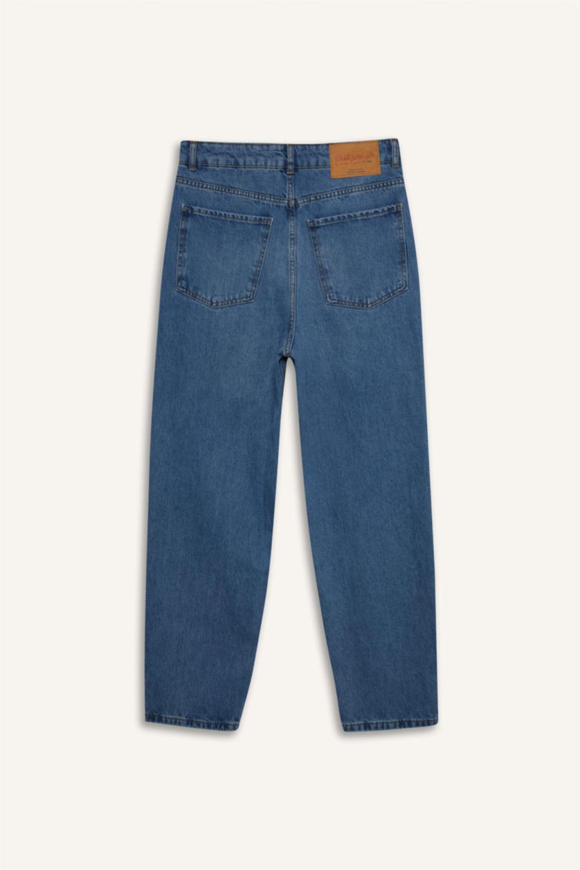 Erkek Mavi %100 Pamuk Baggy Fit Geniş Kalıp Normal Bel Geniş Paça Jean Pantolon