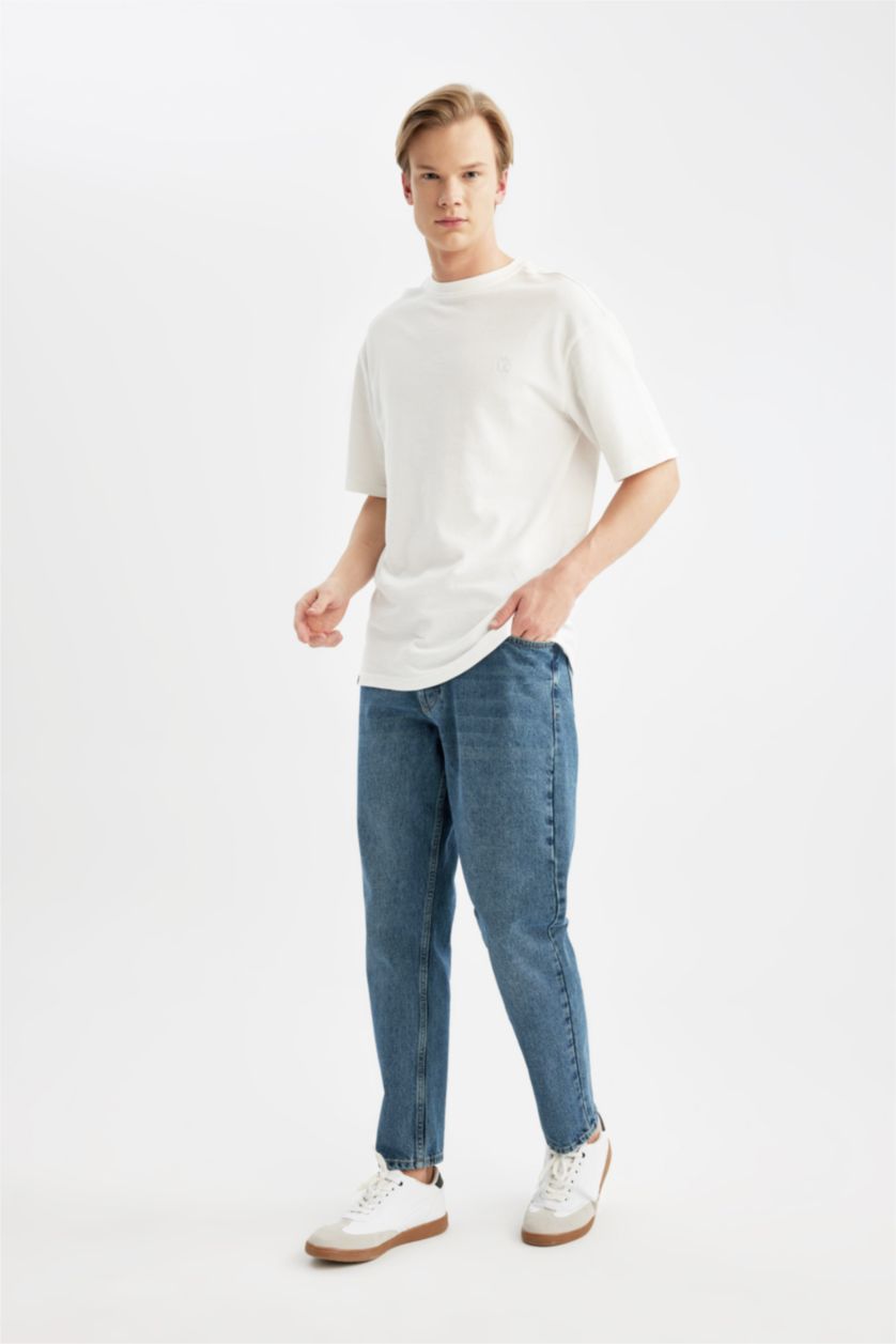 رجالي أزرق غامق بنطلون جينز سليم فيت وخصر عالي