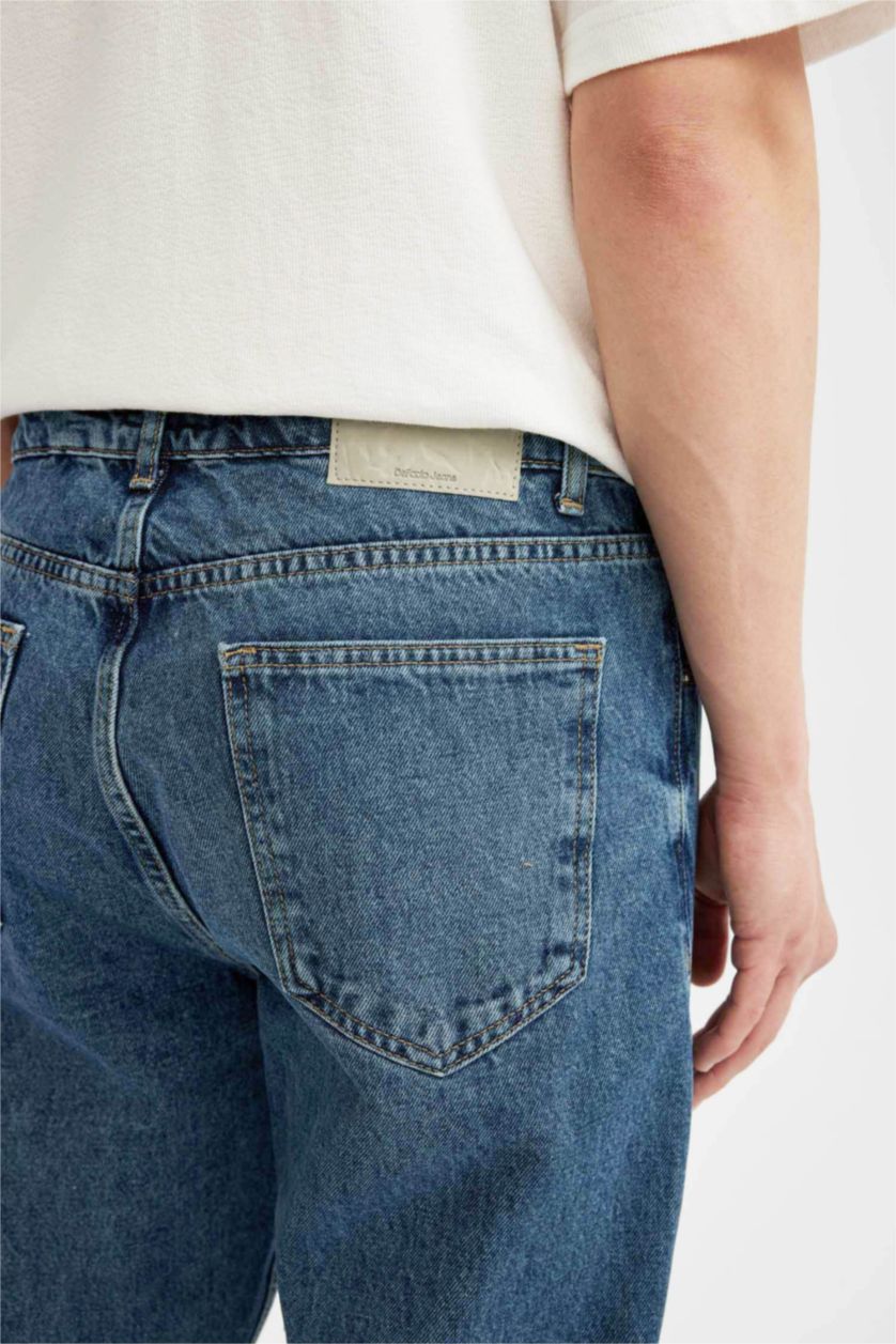 رجالي أزرق غامق بنطلون جينز سليم فيت وخصر عالي