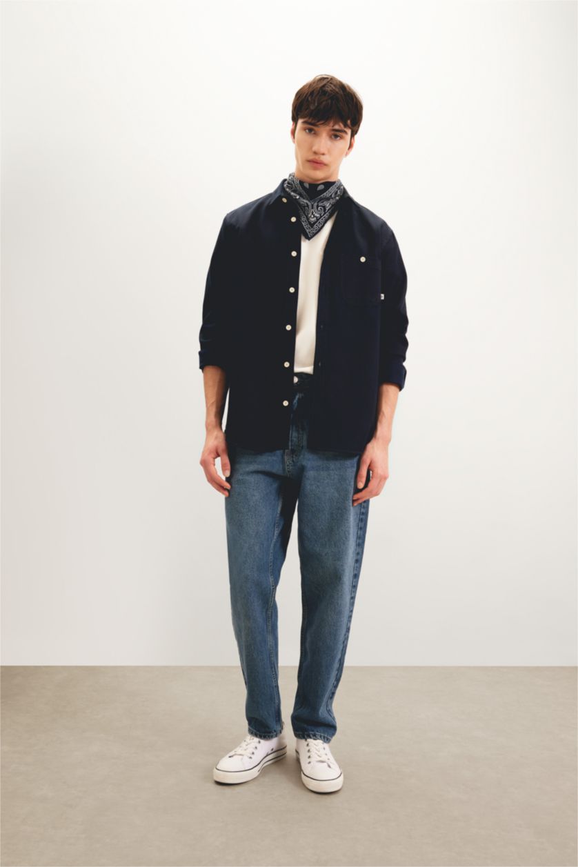 رجالي أزرق غامق بنطلون جينز سليم فيت وخصر عالي