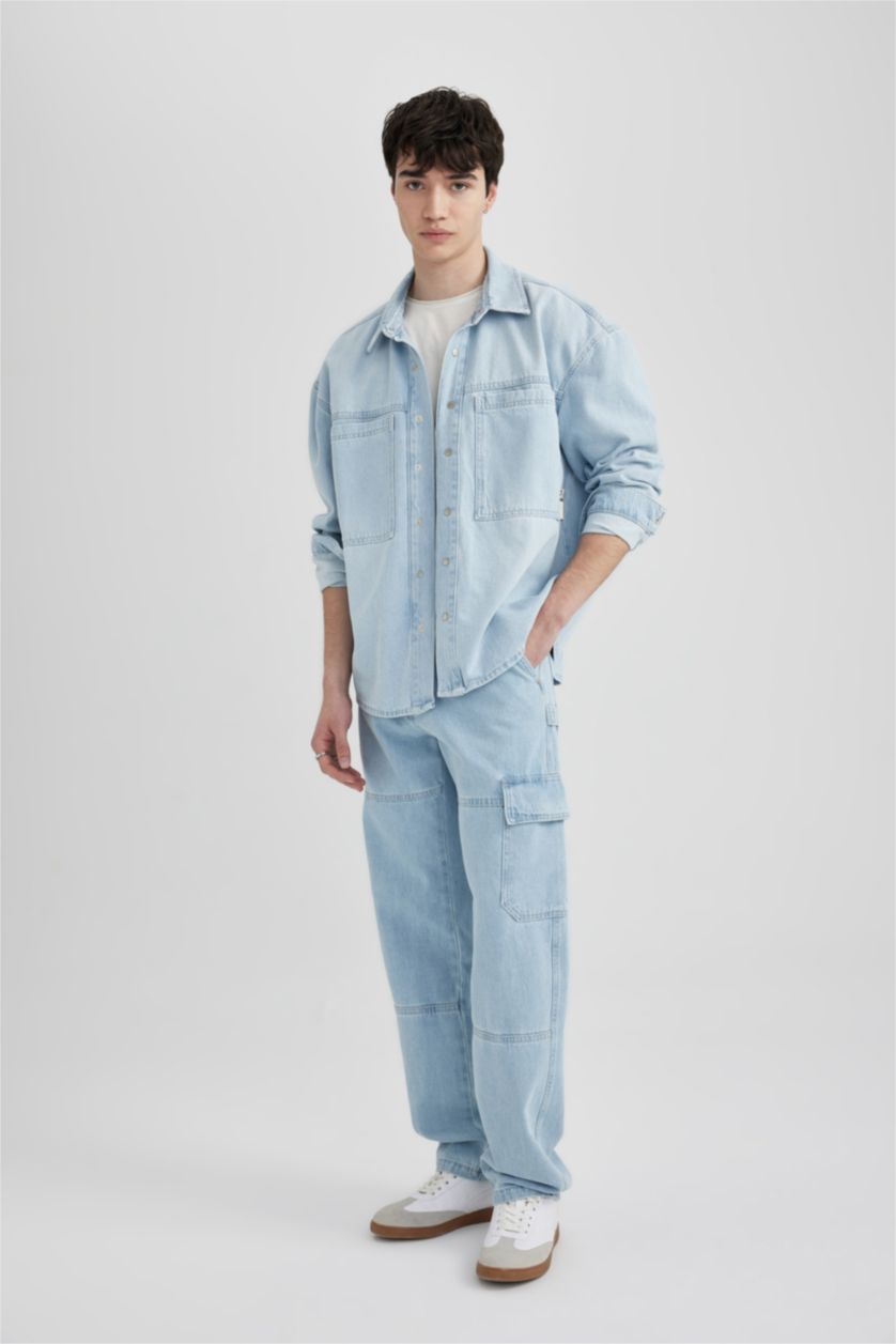 MAN Light Blue Wide Leg Normal Waist Jeans