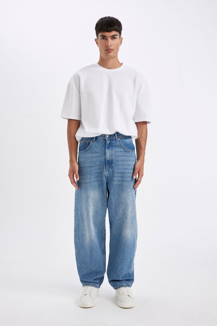 MAN Light Blue Baggy Fit Normal Waist Wide Leg Jeans