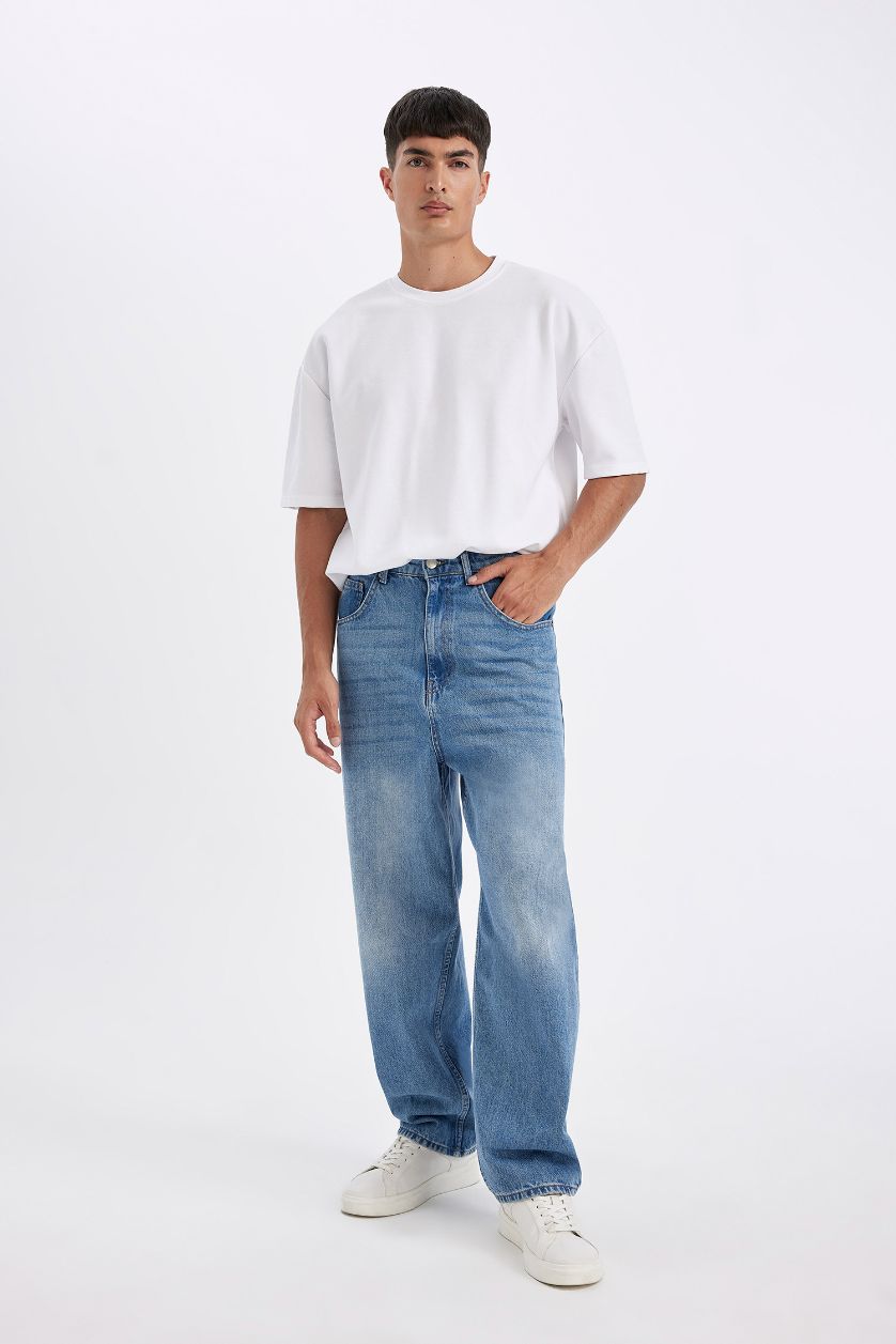 MAN Light Blue Baggy Fit Normal Waist Wide Leg Jeans