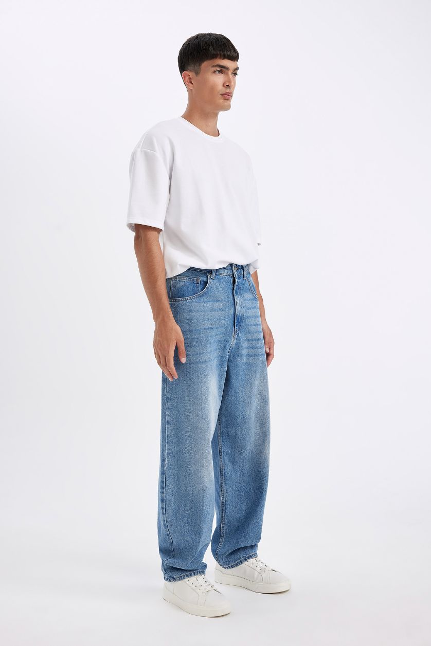 MAN Light Blue Baggy Fit Normal Waist Wide Leg Jeans