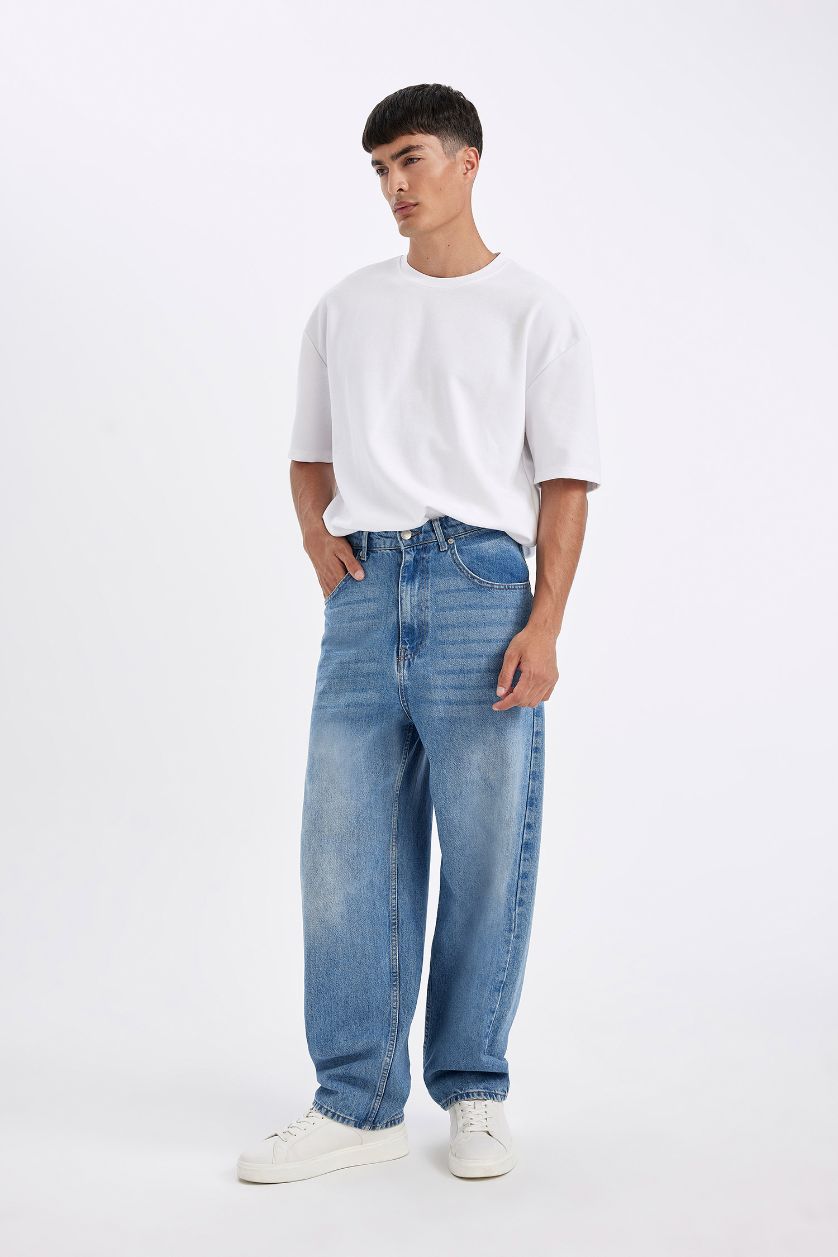 MAN Light Blue Baggy Fit Normal Waist Wide Leg Jeans