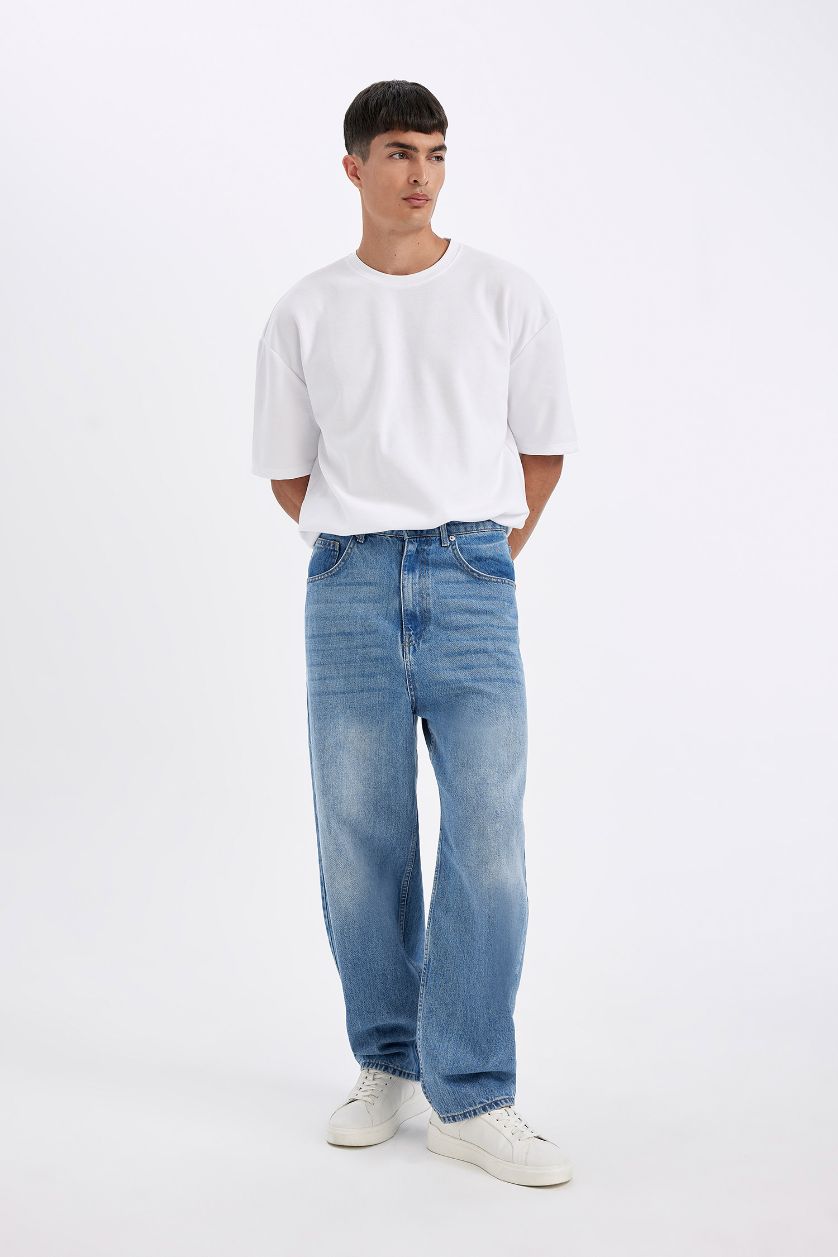 MAN Light Blue Baggy Fit Normal Waist Wide Leg Jeans
