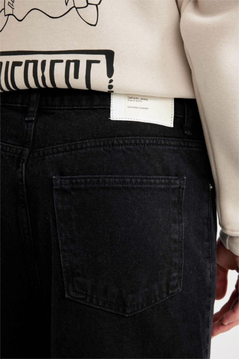 Man Black Wide Baggy Fit Jean Trousers