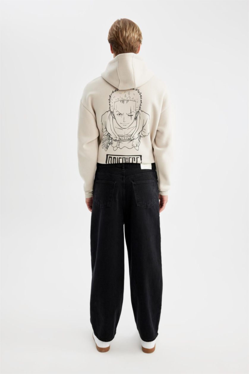 Man Black Wide Baggy Fit Jean Trousers