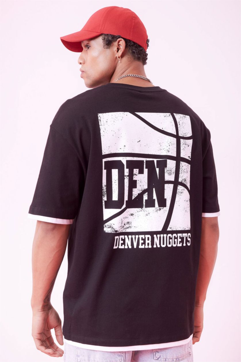 MAN Black DeFactoFit NBA Denver Nuggets Oversize Fit T-Shirt