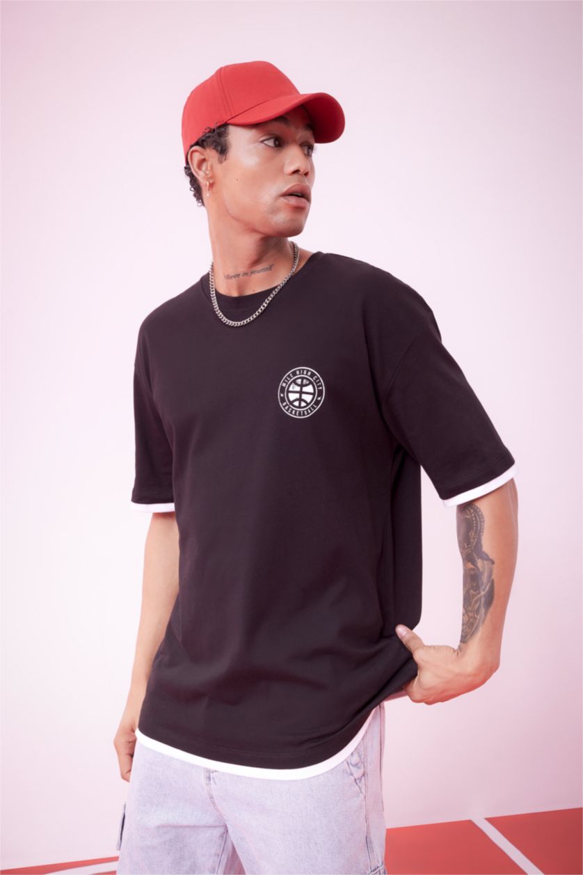 MAN Black DeFactoFit NBA Denver Nuggets Oversize Fit T-Shirt