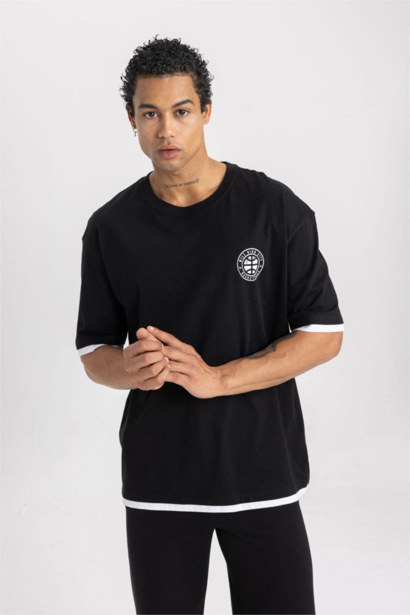 MAN Black DeFactoFit NBA Denver Nuggets Oversize Fit T-Shirt